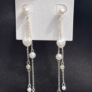 Lucky Brand Silver-Tone Heart & Pearl Drop Earrings - White